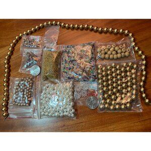 Gold Wood & Pearl Bead Assortment Lot For Jewelry Design & DIY Magic